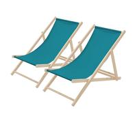 ECD Germany 2x Sillas de Playa de Madera, Azul Petróleo Tumbona Plegable con Respaldo Ajustable en 3 Posiciones de Reclinación Asiento de Relax para Jardín, Piscina, Terraza o Balcón Carga Hasta 120kg