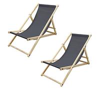 ECD Germany 2X Sillas de Playa de Madera de Pino 3 Posiciones de Reclinación Plegable Tumbona Antracita Tradicional de Sol para Jardín Impermeable hasta 120kg Tejido Oxford Hamaca de Terraza Piscina
