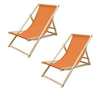 ECD Germany 2X Sillas de Playa de Madera de Pino 3 Posiciones de Reclinación Plegable Tumbona Naranja Tradicional de Sol para Jardín Impermeable hasta 120kg Tejido Oxford Hamaca de Terraza Piscina