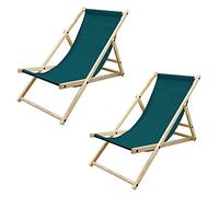 ECD Germany 2X Sillas de Playa de Madera de Pino 3 Posiciones de Reclinación Plegable Tumbona Verde Oscuro Tradicional de Sol para Jardín Impermeable hasta 120kg Tejido Oxford Hamaca Terraza Piscina