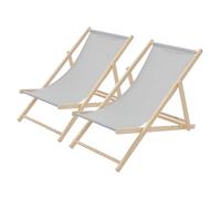 ECD Germany 2X Sillas de Playa de Madera, Gris Claro Tumbona Plegable con Respaldo Ajustable en 3 Posiciones de Reclinación Asiento de Relax para Jardín, Piscina, Terraza o Balcón, Carga hasta 120 kg