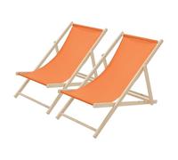 ECD Germany 2X Sillas de Playa de Madera, Naranja Tumbona Plegable con Respaldo Ajustable en 3 Posiciones de Reclinación Asiento de Relax para Jardín, Piscina, Terraza o Balcón, Carga hasta 120 kg