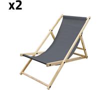 ECD Germany 2xsilla de playa antracita madera pino tejido oxford carga hasta 120kg