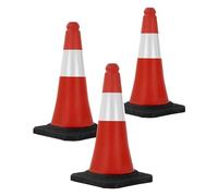 ECD Germany 3X Cono de Tráfico Obra Pieza de Señalización Emergencia Color Rojo y Blanco 51 cm de Altura con Base Pesada y Robusto Pilón de Seguridad con Bandas Reflectantes Flexible y Transportable