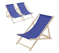ECD Germany 3X Silla de Playa de Madera, Azul Oscuro Tumbona Plegable con Respaldo Ajustable en 3 Posiciones de Reclinación Asiento de Relax para Jardín, Piscina, Terraza o Balcón Carga hasta 120kg