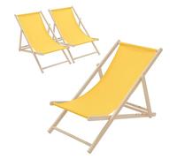 ECD Germany 3X Sillas de Playa de Madera, Amarilla Tumbona Plegable con Respaldo Ajustable en 3 Posiciones de Reclinación Asiento de Relax para Jardín, Piscina, Terraza o Balcón Carga hasta 120kg