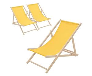 ECD Germany 3X Sillas de Playa de Madera, Amarilla Tumbona Plegable con Respaldo Ajustable en 3 Posiciones de Reclinación Asiento de Relax para Jardín, Piscina, Terraza o Balcón Carga hasta 120kg