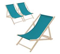 ECD Germany 3x Sillas de Playa de Madera, Azul Petróleo Tumbona Plegable con Respaldo Ajustable en 3 Posiciones de Reclinación Asiento de Relax para Jardín, Piscina, Terraza o Balcón Carga Hasta 120kg