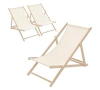 ECD Germany 3X Sillas de Playa de Madera, Beige Tumbona Plegable con Respaldo Ajustable en 3 Posiciones de Reclinación Asiento de Relax para Jardín, Piscina, Terraza o Balcón, Carga hasta 120 kg