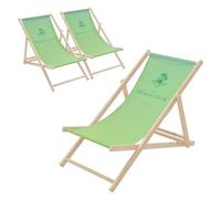 ECD Germany 3X Sillas de Playa de Madera con Diseño Beach Club Verde Tumbona Plegable con Respaldo Ajustable en 3 Posiciones de Reclinación Asiento de Relax para Jardín o Piscina, hasta 120 kg
