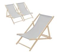 ECD Germany 3X Sillas de Playa de Madera, Gris Claro Tumbona Plegable con Respaldo Ajustable en 3 Posiciones de Reclinación Asiento de Relax para Jardín, Piscina, Terraza o Balcón, Carga hasta 120 kg