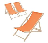 ECD Germany 3X Sillas de Playa de Madera, Naranja Tumbona Plegable con Respaldo Ajustable en 3 Posiciones de Reclinación Asiento de Relax para Jardín, Piscina, Terraza o Balcón, Carga hasta 120 kg