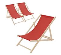 ECD Germany 3X Sillas de Playa de Madera, Rojo, Tumbona Plegable con Respaldo Ajustable en 3 Posiciones de Reclinación Asiento de Relax para Jardín, Piscina, Terraza o Balcón, Carga hasta 120 kg