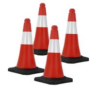 ECD Germany 4X Cono de Tráfico Obra Pieza de Señalización Emergencia Color Rojo y Blanco 51 cm de Altura con Base Pesada y Robusto Pilón de Seguridad con Bandas Reflectantes Flexible y Transportable