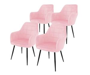 ECD Germany 4X Juego sillones de Comedor - Rosa - Asiento Terciopelo - Patas de Madera Refuerzo de Acero - Estilo Vintage - Asientos Modernos de Oficina Sala de Estar - Carcasa ergonómica