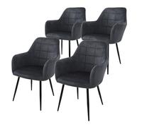 ECD Germany 4X Silla de Comedor Gris Oscuro Asiento con Respaldo Tapizado de Tericopelo y Patas de Acero Negras Sillón Ergonómico Moderno Mueble para Mesa de Salón, Oficina o Cocina
