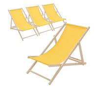 ECD Germany 4X Sillas de Playa de Madera, Amarilla Tumbona Plegable con Respaldo Ajustable en 3 Posiciones de Reclinación Asiento de Relax para Jardín, Piscina, Terraza o Balcón Carga hasta 120kg