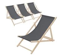 ECD Germany 4X Sillas de Playa de Madera, Antracita Tumbona Plegable con Respaldo Ajustable en 3 Posiciones de Reclinación Asiento de Relax para Jardín, Piscina, Terraza o Balcón, Carga hasta 120 kg