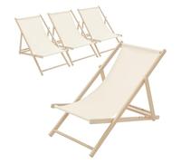 ECD Germany 4X Sillas de Playa de Madera, Beige Tumbona Plegable con Respaldo Ajustable en 3 Posiciones de Reclinación Asiento de Relax para Jardín, Piscina, Terraza o Balcón, Carga hasta 120 kg