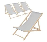 ECD Germany 4X Sillas de Playa de Madera, Gris Claro Tumbona Plegable con Respaldo Ajustable en 3 Posiciones de Reclinación Asiento de Relax para Jardín, Piscina, Terraza o Balcón, Carga hasta 120 kg