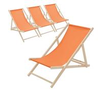 ECD Germany 4X Sillas de Playa de Madera, Naranja Tumbona Plegable con Respaldo Ajustable en 3 Posiciones de Reclinación Asiento de Relax para Jardín, Piscina, Terraza o Balcón, Carga hasta 120 kg