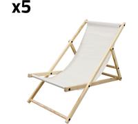 ECD Germany 5x silla de playa beige madera de pino tejido oxford carga hasta 120kg