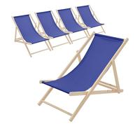 ECD Germany 5X Silla de Playa de Madera, Azul Oscuro Tumbona Plegable con Respaldo Ajustable en 3 Posiciones de Reclinación Asiento de Relax para Jardín, Piscina, Terraza o Balcón Carga hasta 120kg