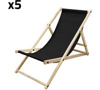 ECD Germany 5x silla de playa negra madera de pino tejido oxford carga hasta 120kg