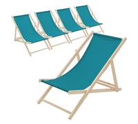 ECD Germany 5x Sillas de Playa de Madera, Azul Petróleo Tumbona Plegable con Respaldo Ajustable en 3 Posiciones de Reclinación Asiento de Relax para Jardín, Piscina, Terraza o Balcón Carga Hasta 120kg