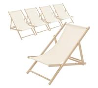 ECD Germany 5X Sillas de Playa de Madera, Beige Tumbona Plegable con Respaldo Ajustable en 3 Posiciones de Reclinación Asiento de Relax para Jardín, Piscina, Terraza o Balcón, Carga hasta 120 kg