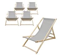 ECD Germany 5X Sillas de Playa de Madera de Pino 3 Posiciones de Reclinación Plegable Tumbona Gris Claro Tradicional de Sol para Jardín Impermeable hasta 120kg Tejido Oxford Hamaca Terraza Piscina