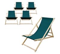 ECD Germany 5X Sillas de Playa de Madera de Pino 3 Posiciones de Reclinación Plegable Tumbona Verde Oscuro Tradicional de Sol para Jardín Impermeable hasta 120kg Tejido Oxford Hamaca Terraza Piscina