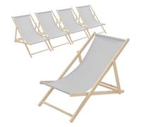 ECD Germany 5X Sillas de Playa de Madera, Gris Claro Tumbona Plegable con Respaldo Ajustable en 3 Posiciones de Reclinación Asiento de Relax para Jardín, Piscina, Terraza o Balcón, Carga hasta 120 kg