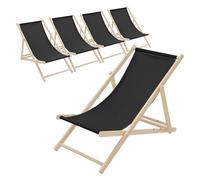 ECD Germany 5X Sillas de Playa de Madera, Negro Tumbona Plegable con Respaldo Ajustable en 3 Posiciones de Reclinación Asiento de Relax para Jardín, Piscina, Terraza o Balcón Carga hasta 120kg