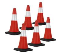 ECD Germany 6X Cono de Tráfico Obra Pieza de Señalización Emergencia Color Rojo y Blanco 51 cm de Altura con Base Pesada y Robusto Pilón de Seguridad con Bandas Reflectantes Flexible y Transportable