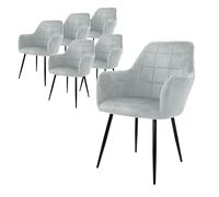 ECD Germany 6X Juego sillones de Comedor - Gris - Asiento Terciopelo - Patas de Madera Refuerzo de Acero - Estilo Vintage - Asientos Modernos de Oficina Sala de Estar - Carcasa ergonómica
