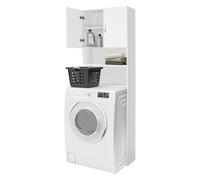 ECD Germany Armario Alto de Lavadora 190 x 62,5 cm, 2 Puertas Mueble de Baño Blanco, 2 Compartimentos de Almacenamiento Abiertos Columna Auxiliar Lavandería