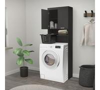 ECD Germany Armario de Lavadora/Secadora Organizador con 2 Puertas y 2 Compartimentos Abiertos 63 x 24 x 187 cm Madera MDF Gris Oscuro Mueble De Baño Estantería Moderna Sobrestructura De Lavadora