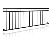 ECD Germany Balcón Estilo Francés 225 x 90 cm Acero con Barras Transversales Barandilla Superficie Mate y Rugosa Color Negro Rejas de Seguridad Interior Exterior Pasamanos Balustrada de Terraza