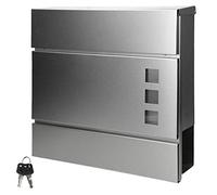 ECD Germany Buzón Correo de Pared en Acero Inoxidable 37x10x36,5cm Plata Caja de Puerta Postal Moderno Casilla con Rollo de Periódico Cierre con Llave Placa de Identificación y Ventanas Visualización