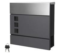 ECD Germany Buzón Correos Exterior Diseño Moderno de Pared con 3 Ventanas de Observación Compartimento para Periódicos 37x10,5x36,5 cm Acero Plata/Antracita Incl. 2 Llaves con Material de Montaje