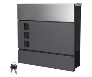 ECD Germany Buzón Correos Exterior Diseño Moderno de Pared con 3 Ventanas de Observación Compartimento para Periódicos 37x10,5x36,5 cm Acero Plata/Antracita Incl. 2 Llaves con Material de Montaje