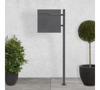 ECD Germany Buzón de Correo con Soporte Antracita para Cartas con Compartimento para Periódico 37 x 37 x 11 cm Acero Inoxidable con 2 Llaves Solapa de Cierre Total Aspecto Moderno con Pedestal Lateral