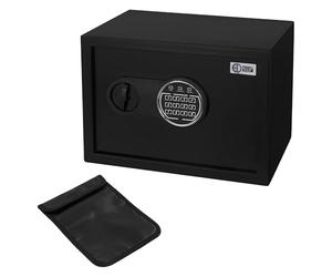 ECD Germany Caja Fuerte de Seguridad Eléctronica 16L 35x25x25 cm Pequeña con Bolsa Ignífuga, Teclado Númerico Digital, Luz de Sensor y Código PIN Metal Negro Depósito Seguro de Pertenencias