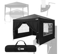 ECD Germany Carpa Plegable 3x3 m para Exteriores, Hidrófugoy Resistente al Viento, Pergola de Jardín, Cenador con 4 Paredes Laterales, Gazebo Negro, Altura Regulable, para Eventos, Playa y Camping