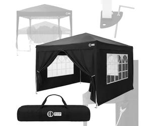 ECD Germany Carpa Plegable 3x3 m para Exteriores, Hidrófugoy Resistente al Viento, Pergola de Jardín, Cenador con 4 Paredes Laterales, Gazebo Negro, Altura Regulable, para Eventos, Playa y Camping