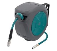 ECD Germany Carrete de Manguera de Aire Comprimido 10m + 1m Enrollador de Recogida Automática Conexión de 1/4" máx. 15 bar, Giratorio 180°, Ø 12mm Portamangueras de Jardín con Kit de Montaje en Pared
