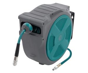 ECD Germany Carrete de Manguera de Aire Comprimido 20m + 2m Enrollador de Recogida Automática Conexión de 1/4" máx. 15 bar, Giratorio 180°, Ø12mm Portamangueras de Jardín con Kit de Montaje en Pared