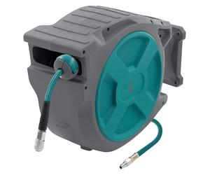 ECD Germany Carrete de Manguera de Aire Comprimido 30m + 2m Enrollador de Recogida Automática Conexión de 1/4" máx. 15 bar, Giratorio 180°, Ø12mm Portamangueras de Jardín con Kit de Montaje en Pared