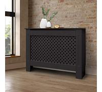 ECD Germany Cubierta del Radiador 112x19x82 cm MDF Negro Lacado Revestimiento Protector Moderno de Calefacción Patrón Panal Superficie de Estantería Útil de Madera para Sala de Estar Dormitorio